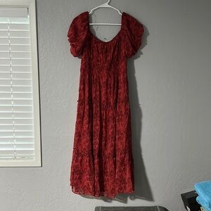 NWT Red Floral Puff Sleeve Maxi Dress
